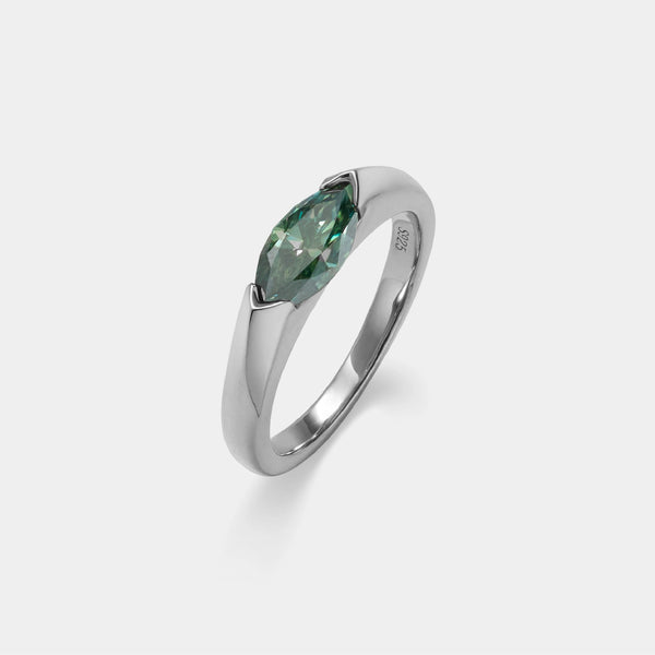 Marquise Green Moissanite Engagement Ring in 925 Sterling Silver