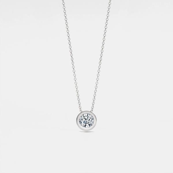 Bezel Solitaire Moissanite Necklace in Silver and Gold Plated Sterling Silver