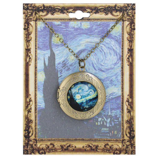 Starry Night Fine Art Gold Locket Necklace