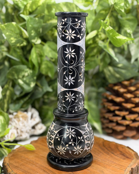 Round Soapstone Incense Stick Burner with Pot Base (9.5")