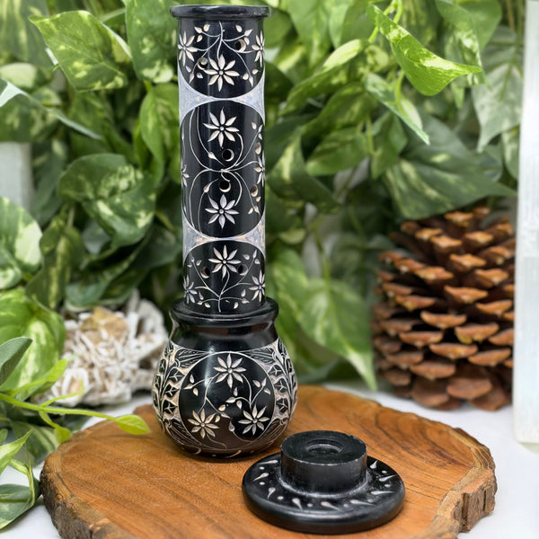 Round Soapstone Incense Stick Burner with Pot Base (9.5")