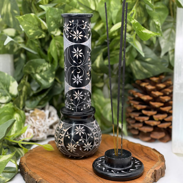 Round Soapstone Incense Stick Burner with Pot Base (9.5")