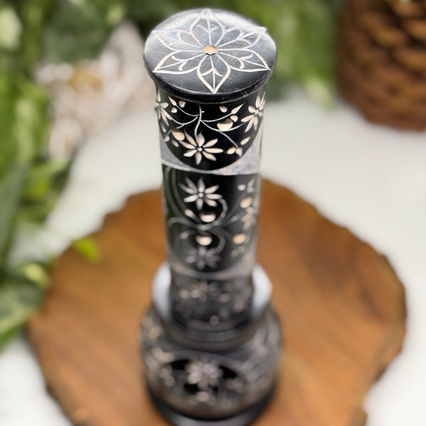 Round Soapstone Incense Stick Burner with Pot Base (9.5")