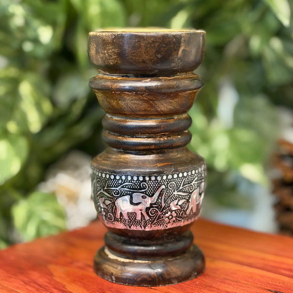 Wooden Charcoal & Cone Burner: Round Elephant