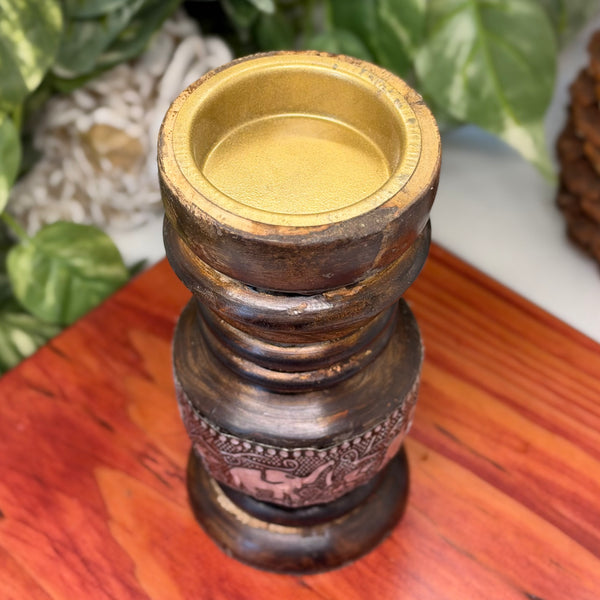 Wooden Charcoal & Cone Burner: Round Elephant