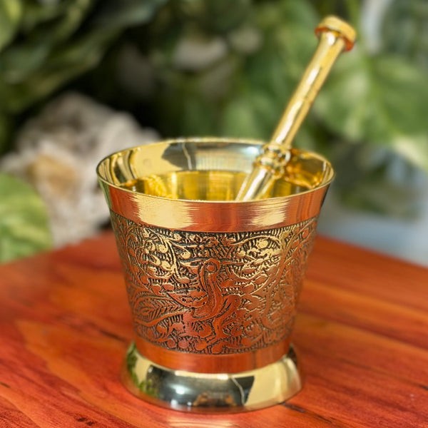 Brass Mortar Pestle (3") with Carved Engraving