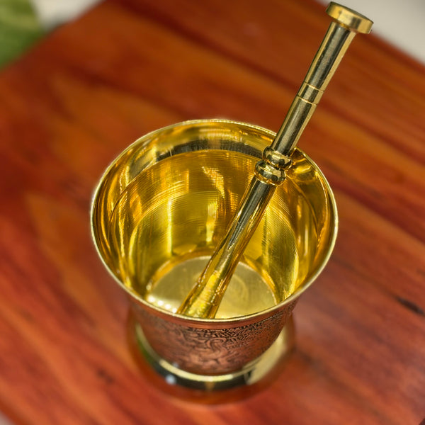 Brass Mortar Pestle (3") with Carved Engraving