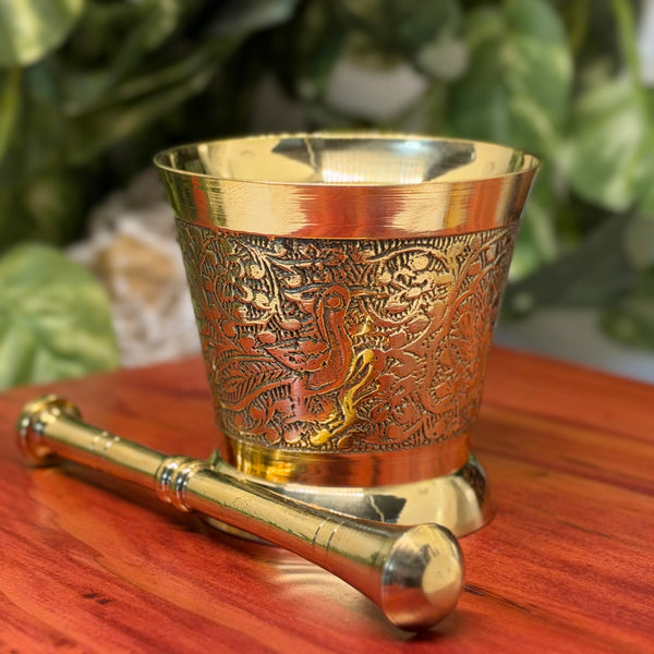 Brass Mortar Pestle (3") with Carved Engraving