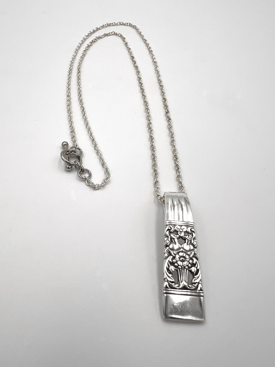 Coronation Pattern Spoon Pendant Necklace 24" Chain with Toggle Clasp