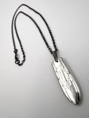 Black & Silver Spoon Pendant Necklace 22" Chain