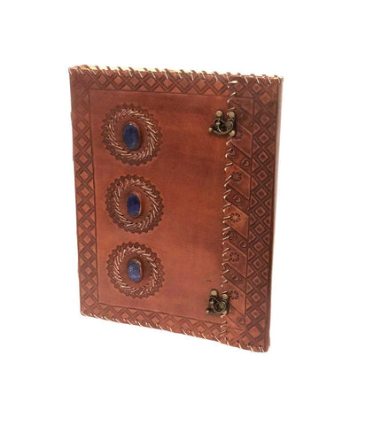 Leather Stone Paper Journal with Lapis Lazuli Gems