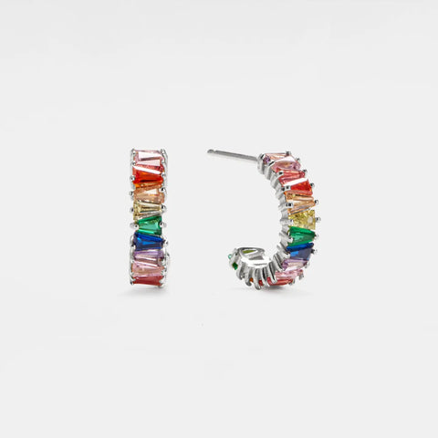 Rainbow Gem Hoop Earrings