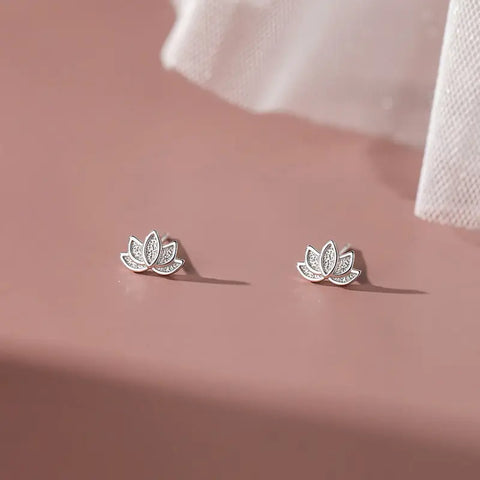 Tiny Lotus Flower Stud Earrings