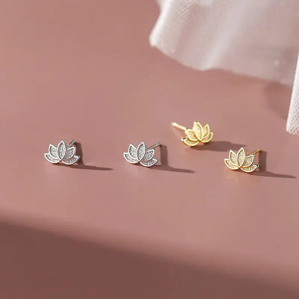Tiny Lotus Flower Stud Earrings