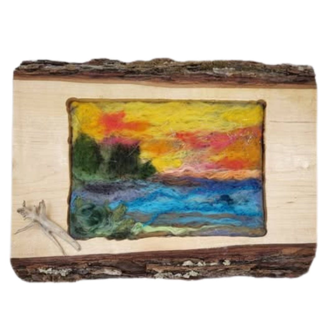 "Door County Sunset" - Live Edge Original Felt Painting by Nicole Herbst