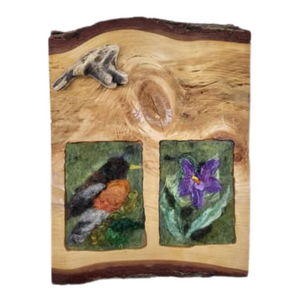 "Wisconsin State Bird and Flower" - Live Edge Original Felt Painting by Nicole Herbst