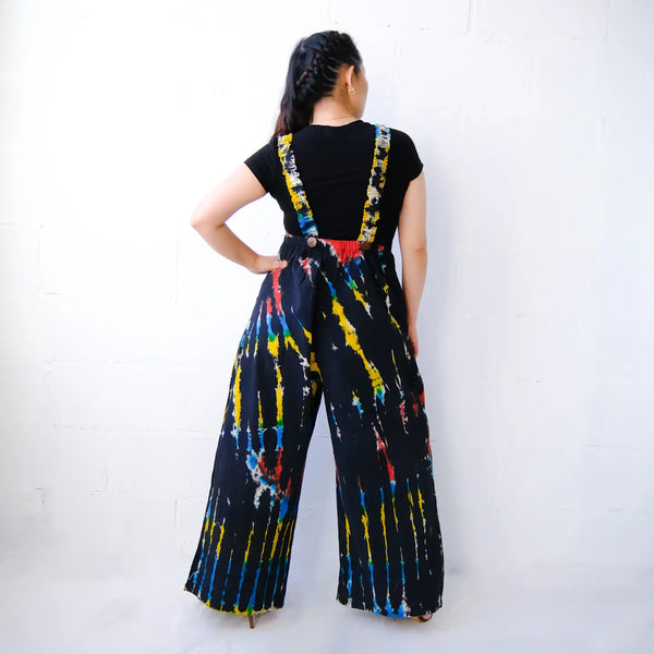 Tie Dye Cotton Wide Leg Bohemian Jumpsuit /black