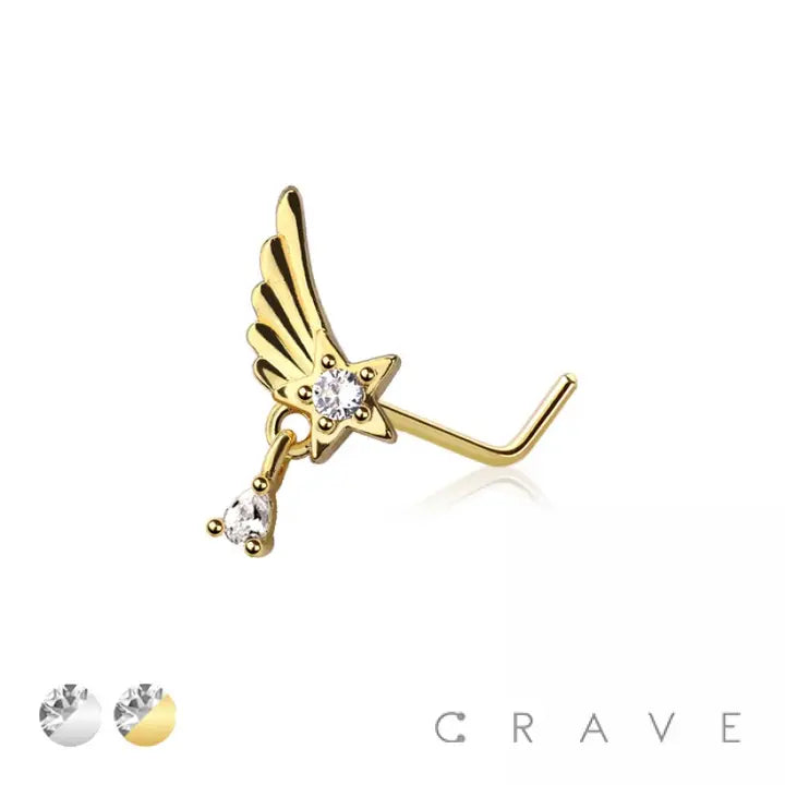 Star Wing 316L Surgical Steel L Shape Nose Stud