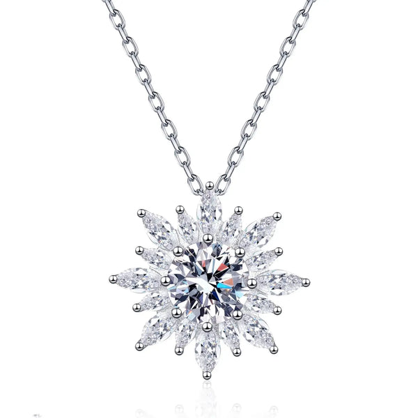 Moissanite Sunflower Pendant Necklace in 925 Sterling Silver
