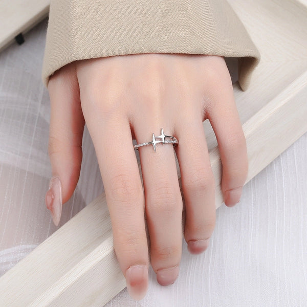 Dainty Double Star Adjustable Stacking Ring in Sterling Silver