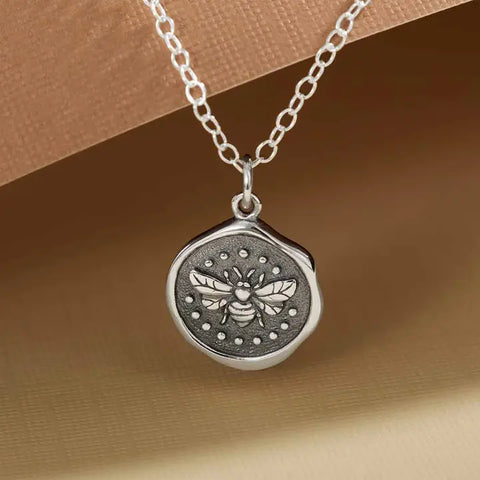 Sterling Silver Wax Seal Bee Necklace