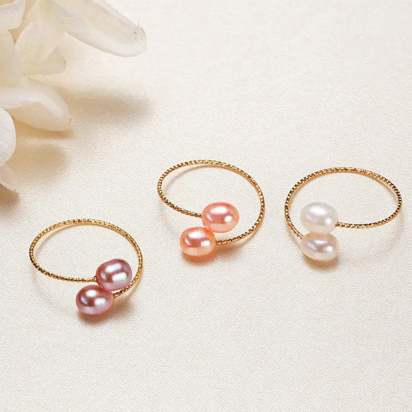 Double Pearl Three Row Adjustable Copper Stacking Ring