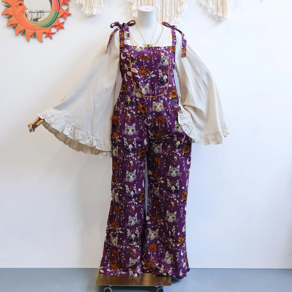 Celestial Cat & Moon Boho Wide Leg Jumpsuit