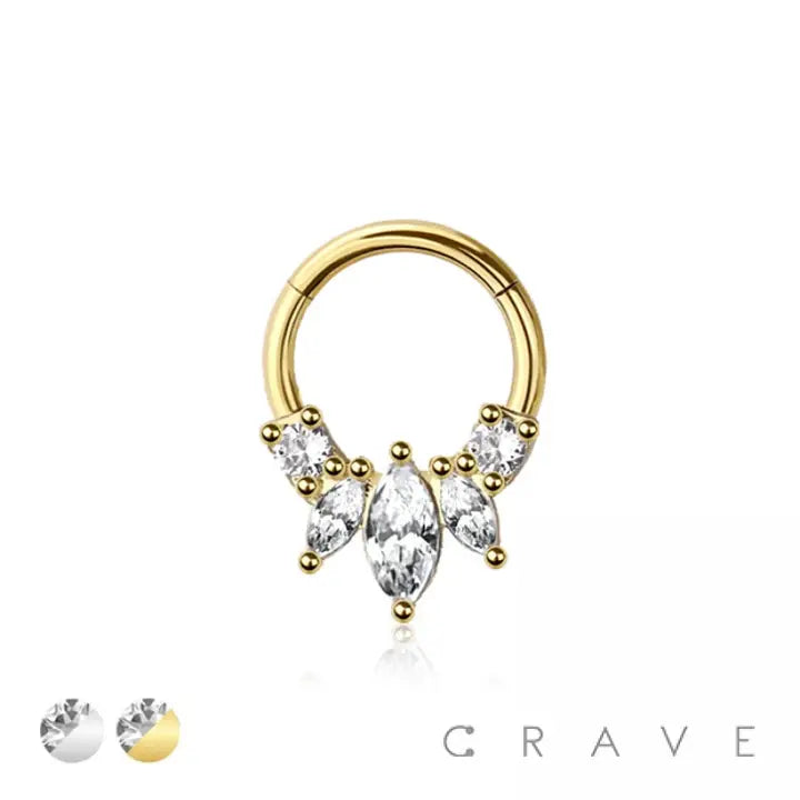 Crown Center 316L Surgical Steel Hinged Segment Clicker - Septum Ring