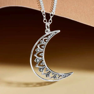 Sterling Silver Mandala Moon Necklace