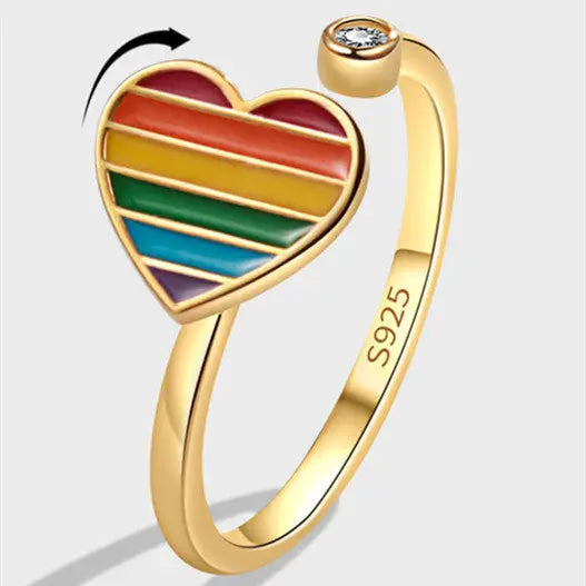 Rainbow Heart Adjustable Fidget Spinner Ring