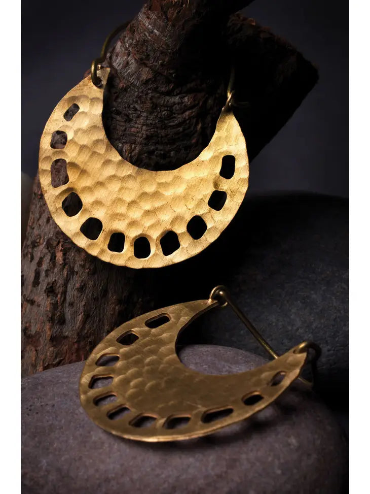Hammered Golden Brass Hoop Earrings