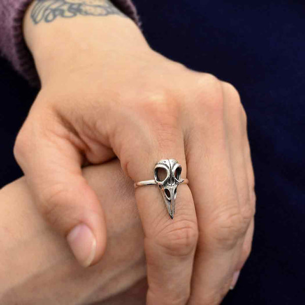 Sterling Silver Raven Skull Ring