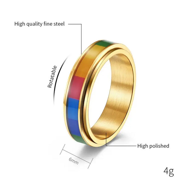 Rainbow LGBTQ Gold Fidget Ring