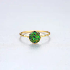 Dainty Green Opal Stacking Ring - Gold Plated Sterling Silver