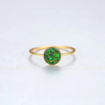 Dainty Green Opal Stacking Ring - Gold Plated Sterling Silver