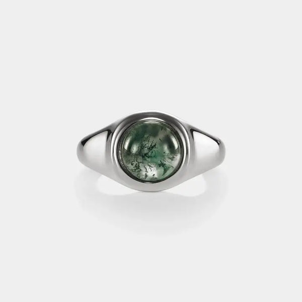 Moss Agate Cabochon Statement Ring - Gold Plated & Sterling Silver