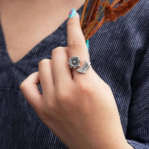 Sterling Silver Dahlia and Butterly Adjustable Ring