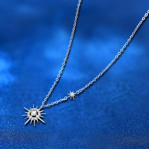 Moissanite Sun Star Pendant Necklace in 925 Sterling Silver
