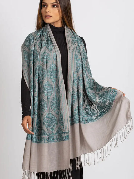 Surani Aqua Embroidered Shawl