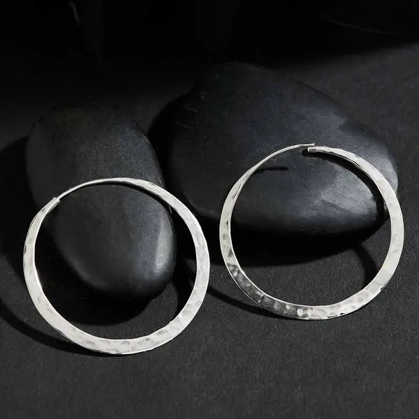 Sterling Silver Hammered Hoop Earrings