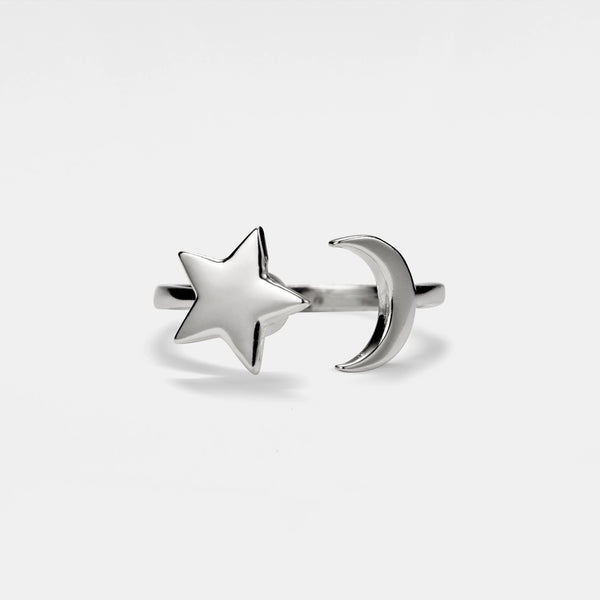 Moon Star Anxiety Fidget Spinner Ring - Sterling Silver & Gold Plated