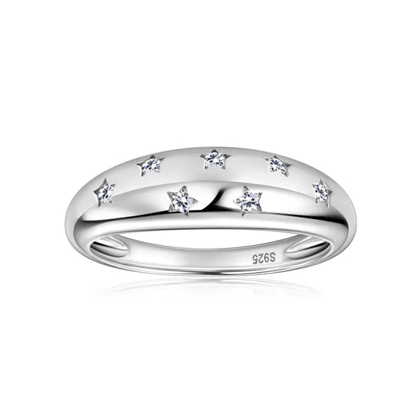 Moissanite Star Wedding Band Ring in 925 Sterling Silver