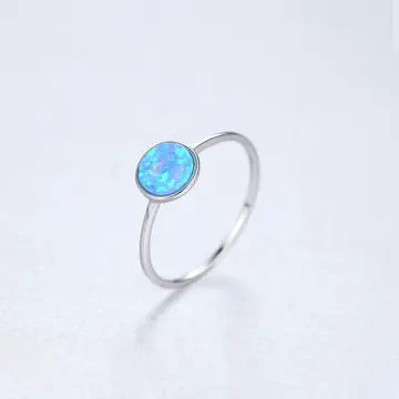 Dainty Blue Opal Stacking Ring - Sterling Silver
