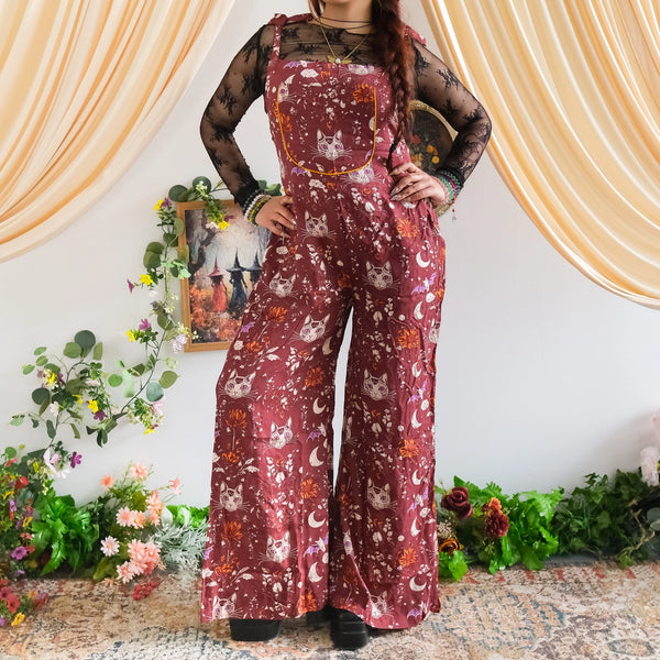 Celestial Cat & Moon Boho Wide Leg Jumpsuit