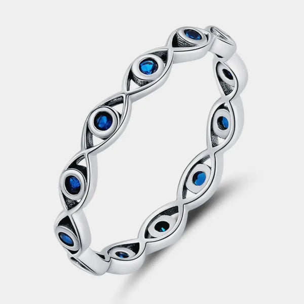 Blue Evil Eye Nazar Eternity Ring in 925 Sterling Silver