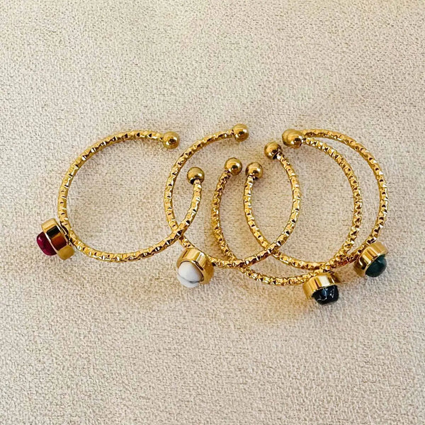 Gem Rings - Gold tone, Adjustable Stainless Steel