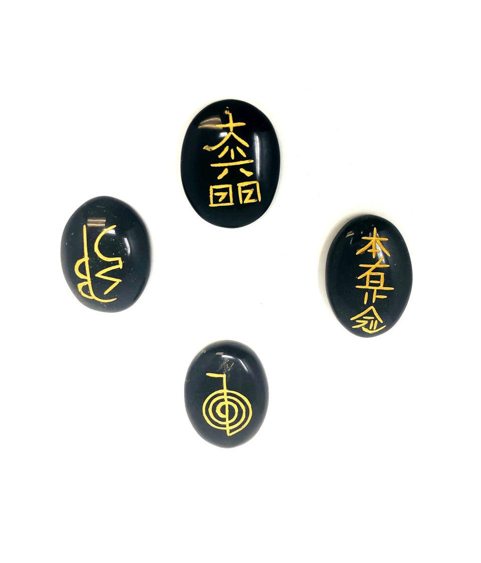 USUI Reiki Symbols on Black Agate Set