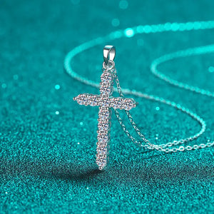Moissanite Cross Pendant Necklace in Sterling Silver