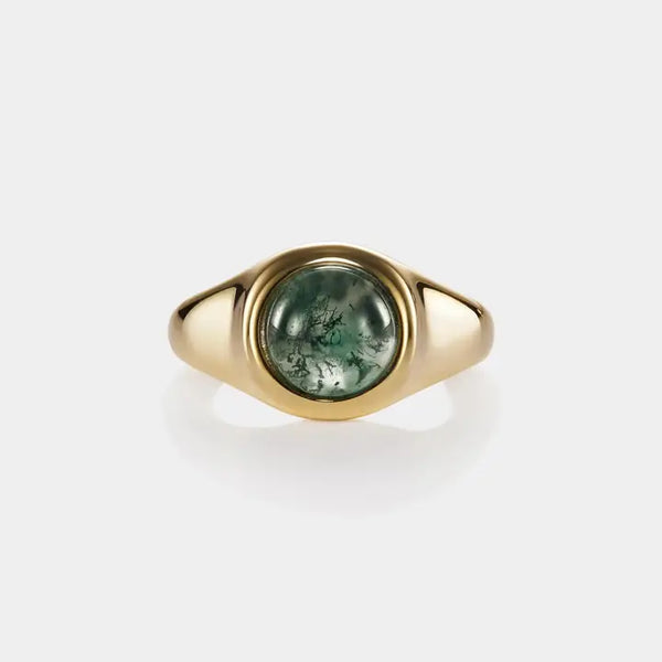 Moss Agate Cabochon Statement Ring - Gold Plated & Sterling Silver