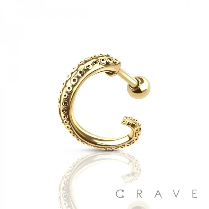 Octopus Kraken Leg 316L SS Cartilage Ear Cuff Barbell
